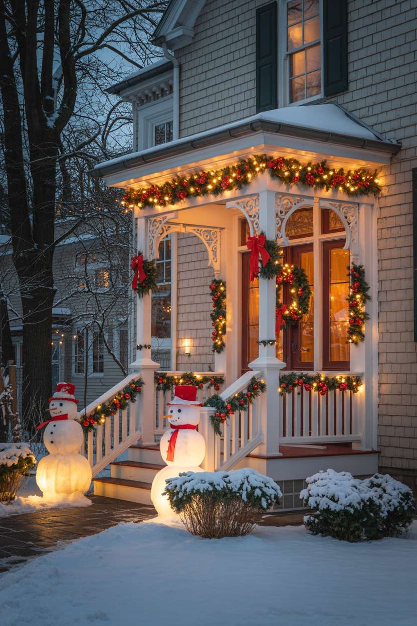 A front porch Christmas decor