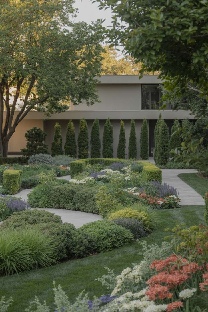 17 Gorgeous Front Yard Garden Design Ideas for Curb Appeal 8 Modern home with flowing garden featuring ornamental grasses