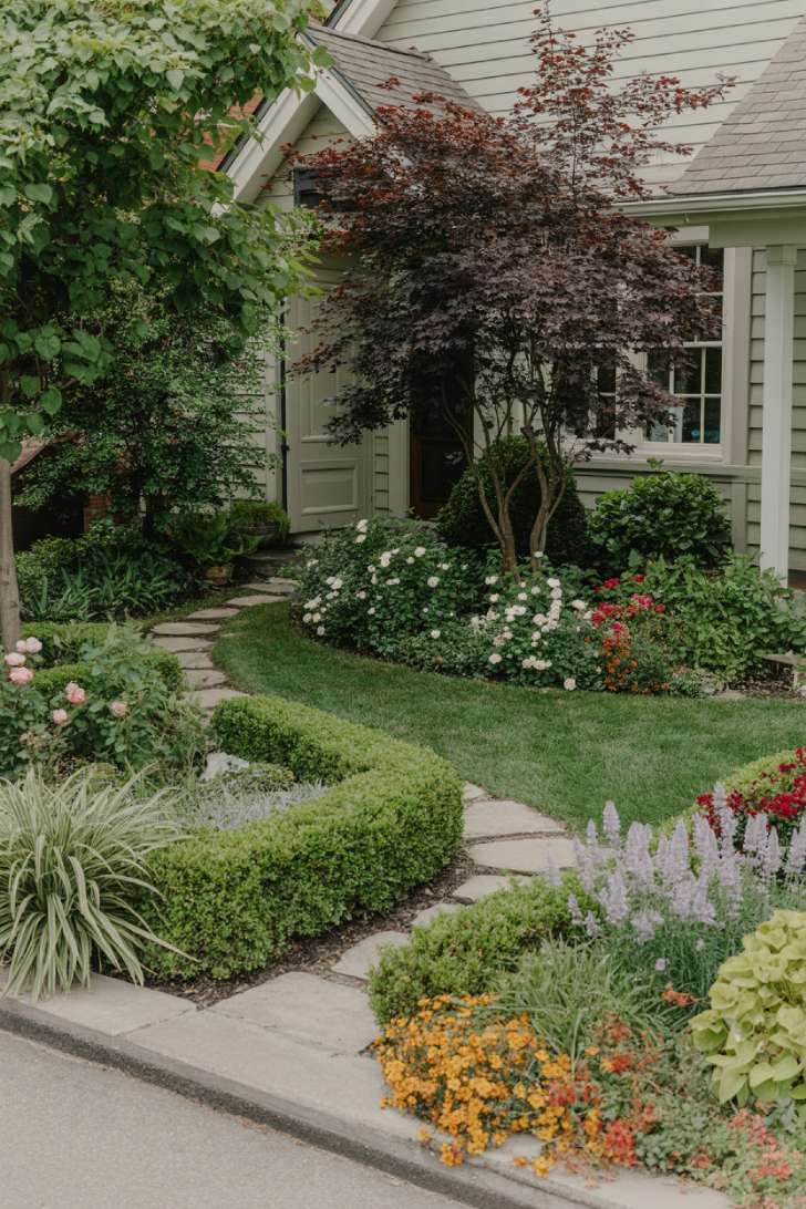17 Gorgeous Front Yard Garden Design Ideas for Curb Appeal 15 Small yard featuring Japanese maple and efficient layered plantings