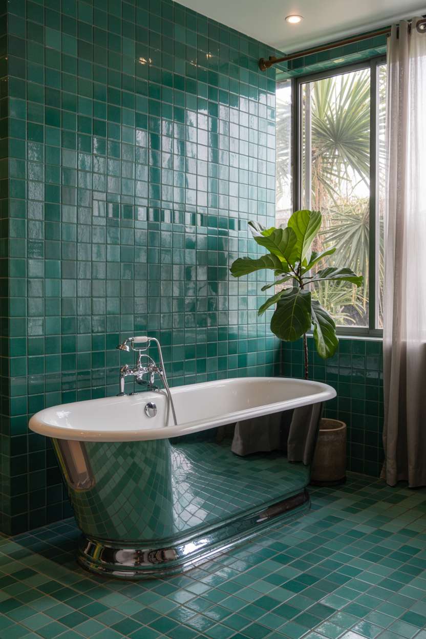 21 Inspiring Green Bathroom Ideas to Refresh Your Space 4 Stylish bathroom with emerald green hexagonal tiles