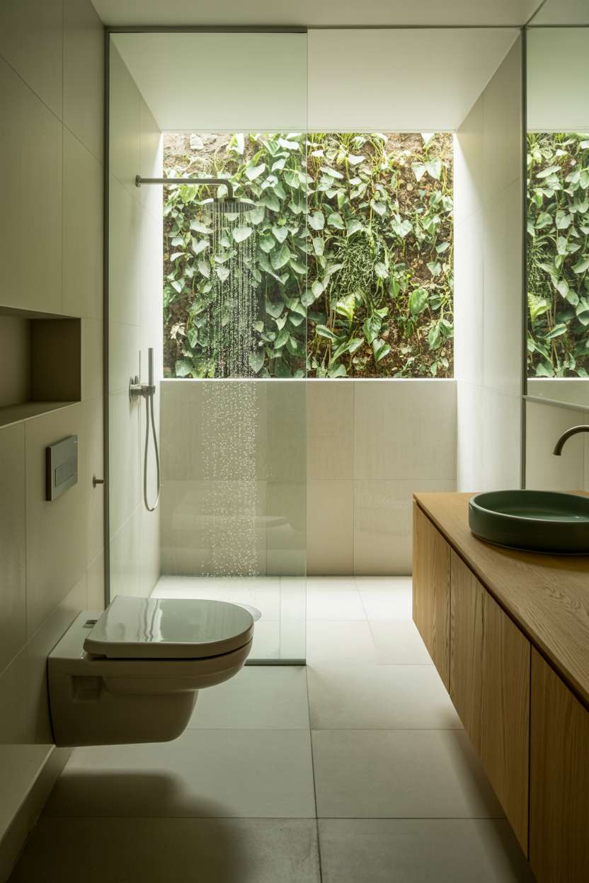 21 Inspiring Green Bathroom Ideas to Refresh Your Space 11 Minimalist bathroom with jade-green ceramic sink