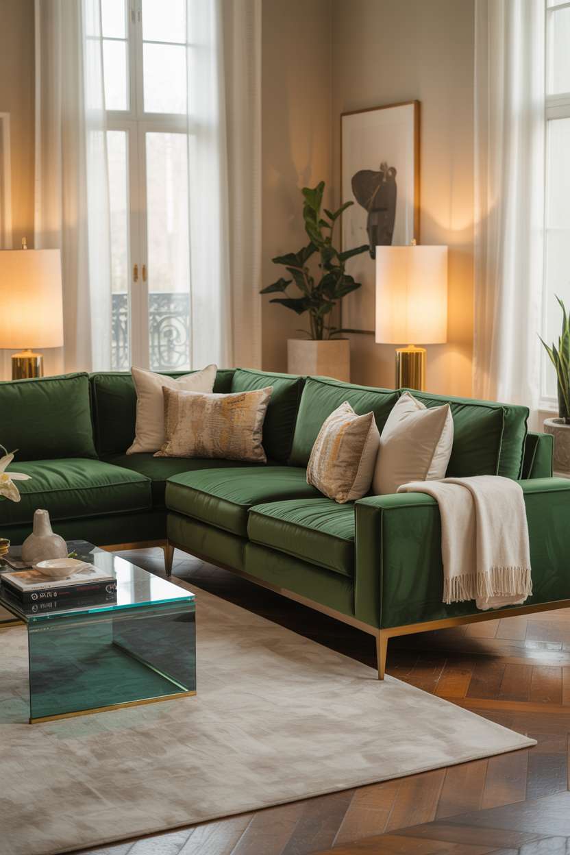 A green couch living room decor