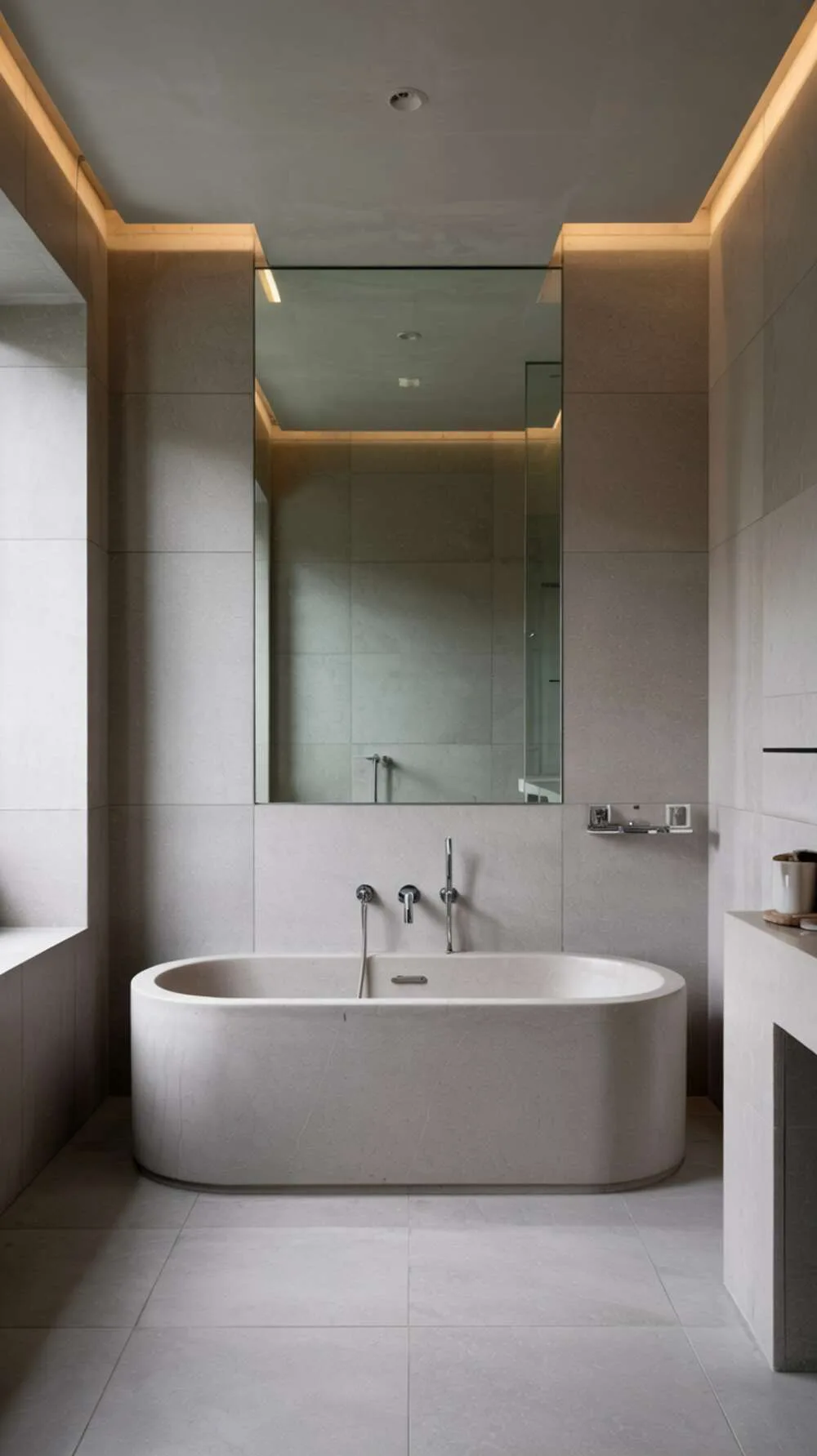 23 Gorgeous Grey Bathroom Ideas for a Stylish Upgrade 17 A minimalist grey bathroom with matte grey freestanding bathtub and frameless mirror