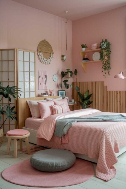 japandi pink bedroom fi 00 See how pink can soften Japandi's minimalist aesthetic for a cozy, inviting bedroom space