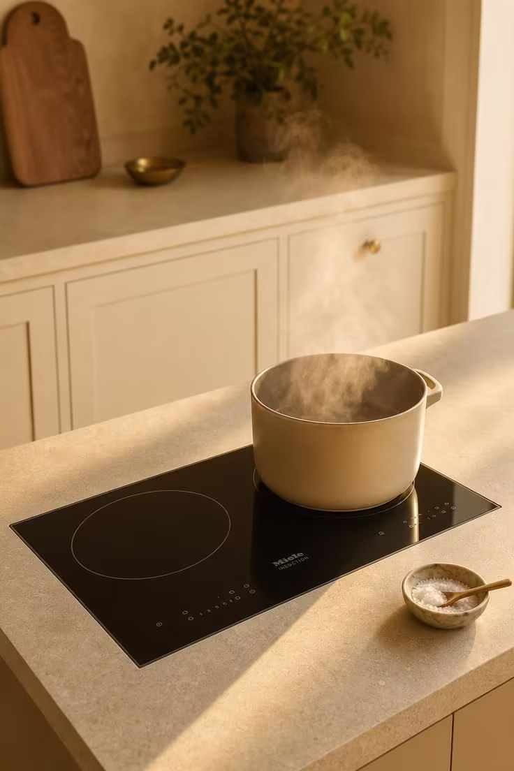 21 Smart Kitchen Ideas for Small Spaces That Feel Big 20 A slimline two-burner induction cooktop set into a compact stone counter run.
