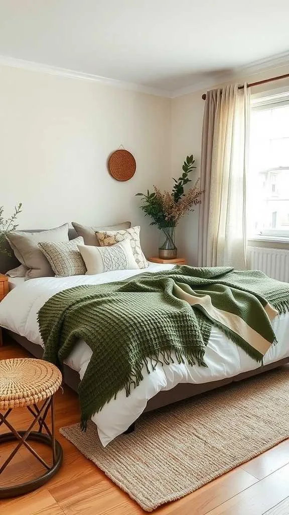 21 Stunning Olive Green Bedroom Ideas for a Cozy Retreat 7 Cozy olive green bedroom with layered textures