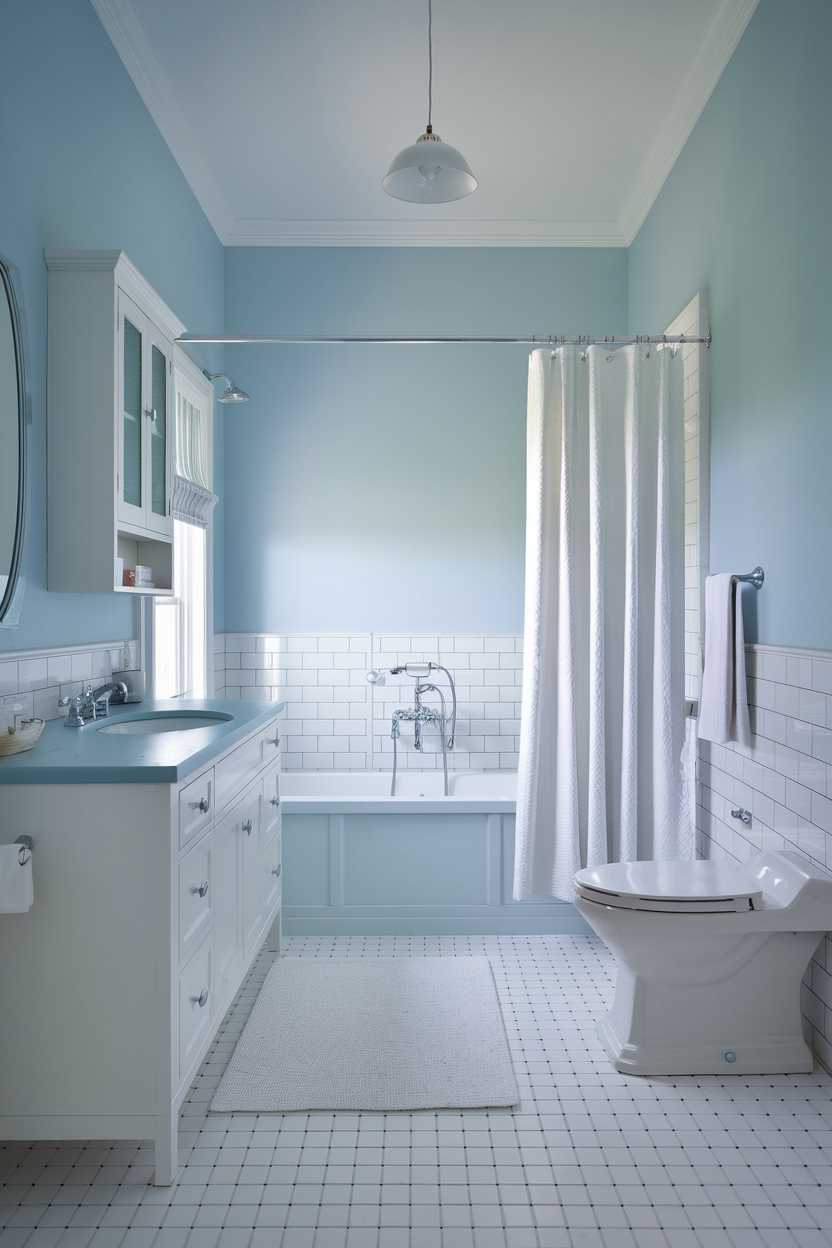 A light blue bathroom decor