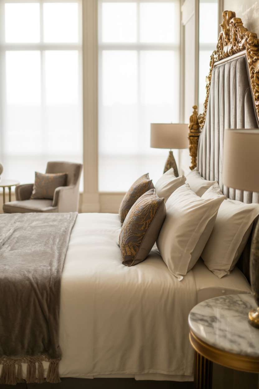A luxury master bedroom decor