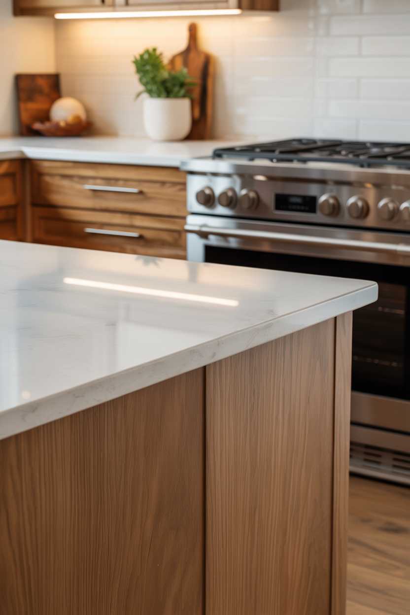 What is Modern Style Interior Design? Discover Its Benefits 11 Detail of modern kitchen showing the junction of different materials creating visual interest.