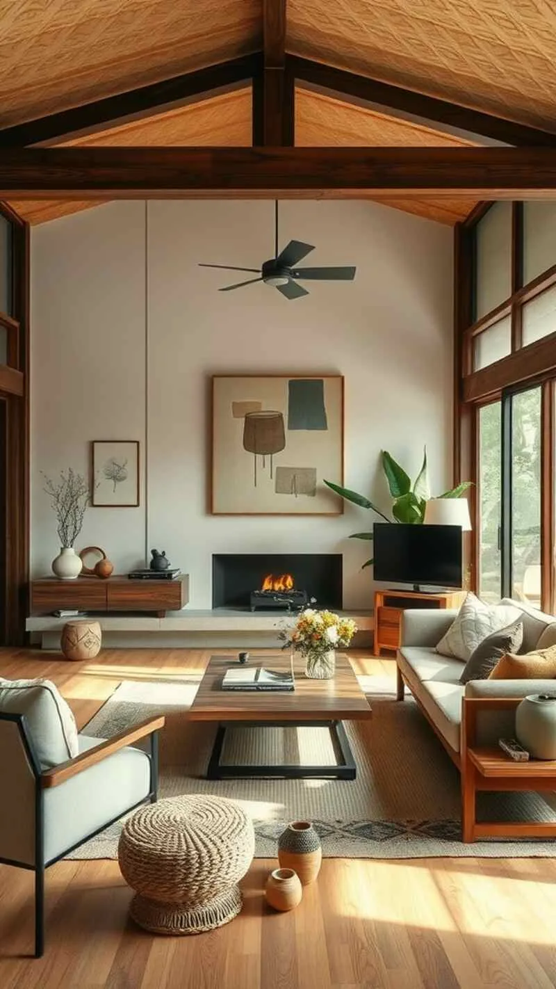 19 Wabi-Sabi Living Room Ideas for a Cozy & Timeless Space 17 Cozy living room featuring a mix of modern and traditional interior design elements.