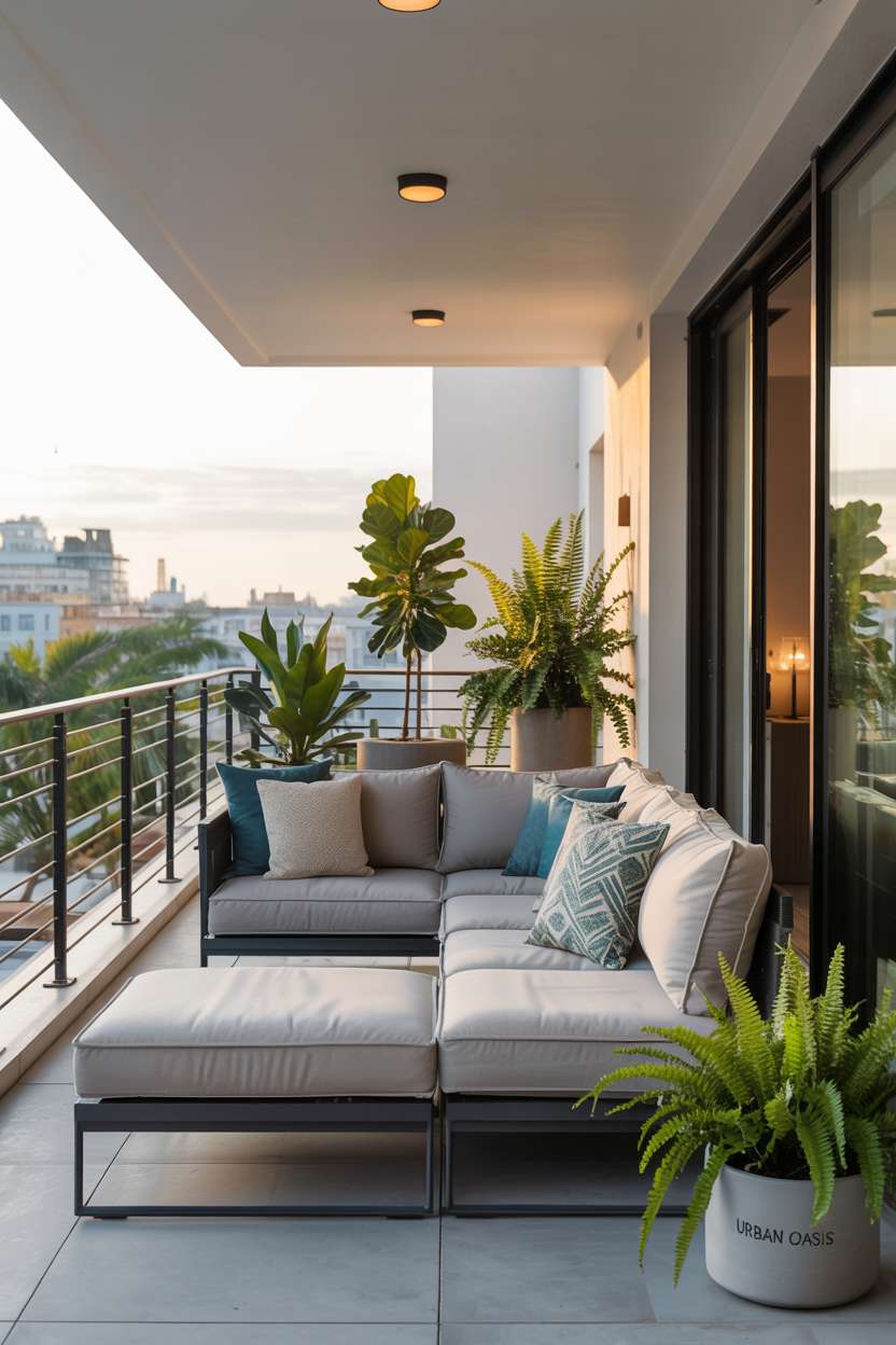 27 Stunning Modern Balcony Design Ideas You’ll Love 25 Modern balcony with black metal railing featuring integrated LED lighting
