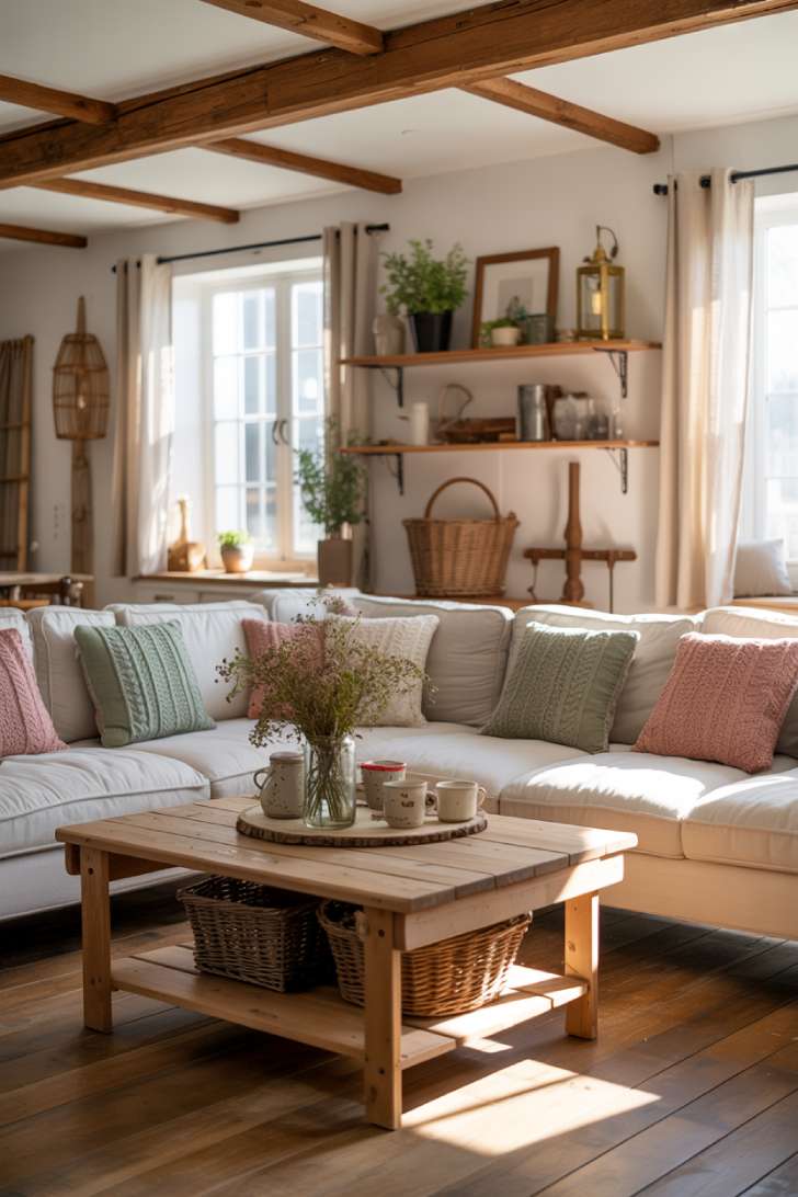 Cottage space with dried wildflowers in mason jars