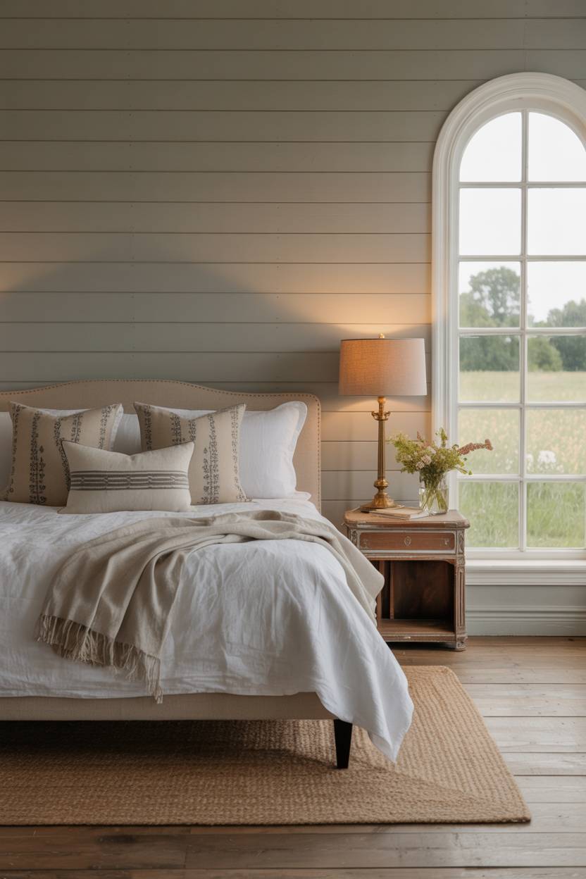 A modern farmhouse bedroom