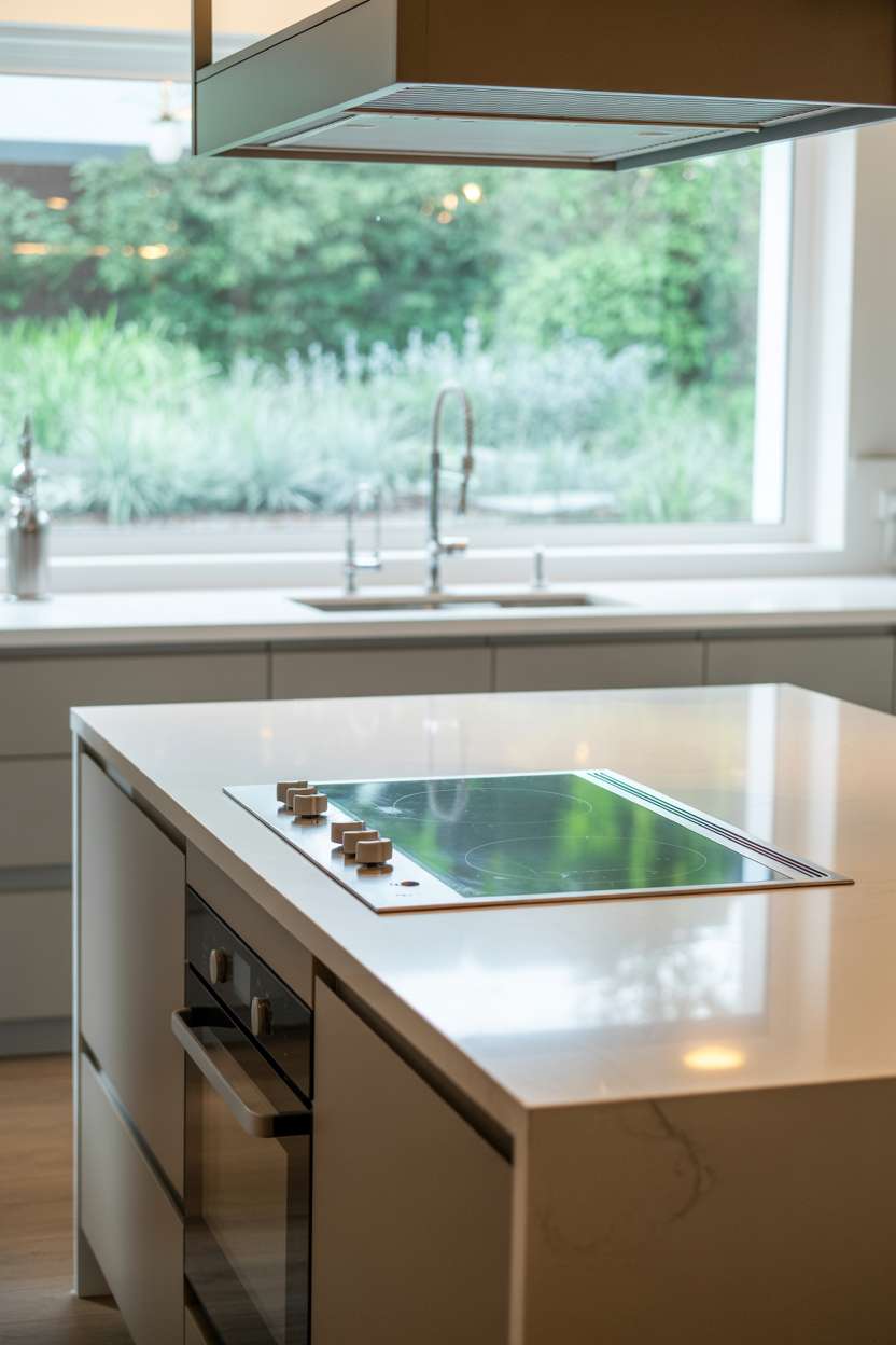 24 Elegant Modern Kitchen Design Ideas to Inspire You 5 Modern kitchen with built-in induction cooktop and waterfall island