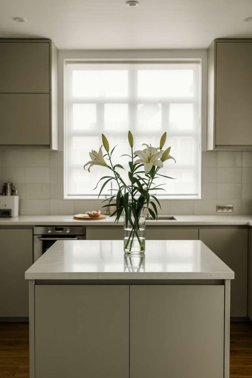 24 Elegant Modern Kitchen Design Ideas to Inspire You 14 Small modern kitchen with white lilies and natural light