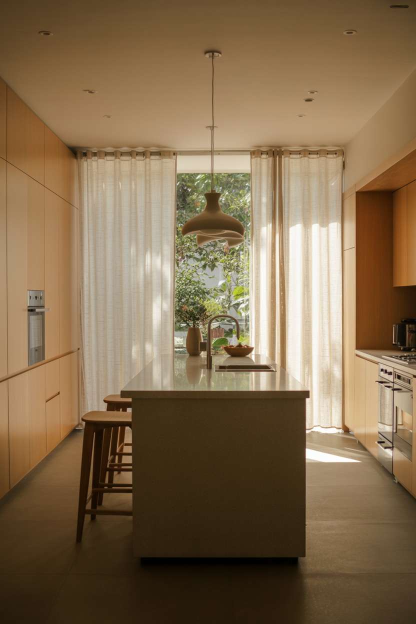 24 Elegant Modern Kitchen Design Ideas to Inspire You 18 Small modern kitchen with integrated wooden bar stools