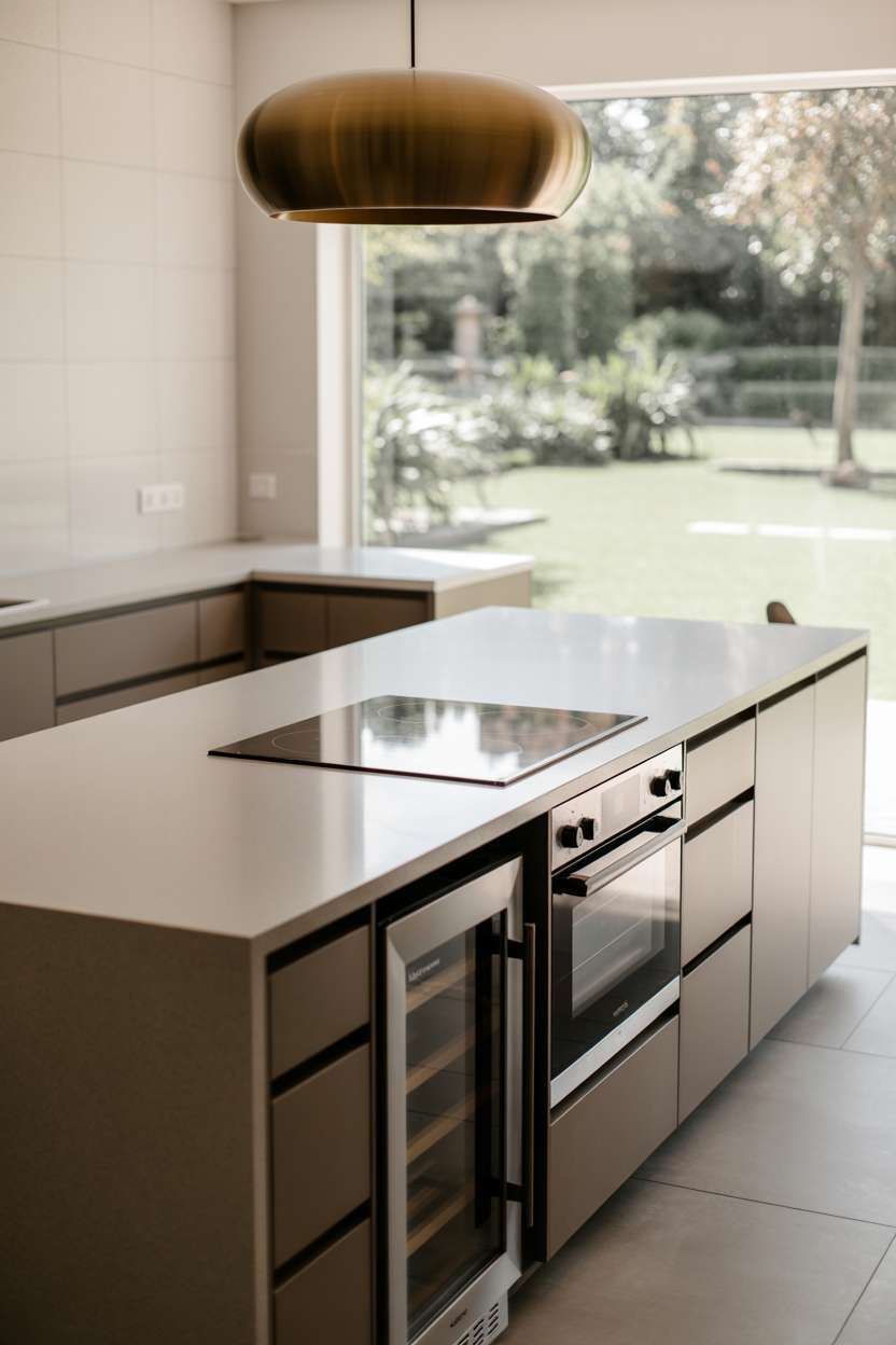 24 Elegant Modern Kitchen Design Ideas to Inspire You 23 Modern kitchen with built-in wine fridge and induction cooktop