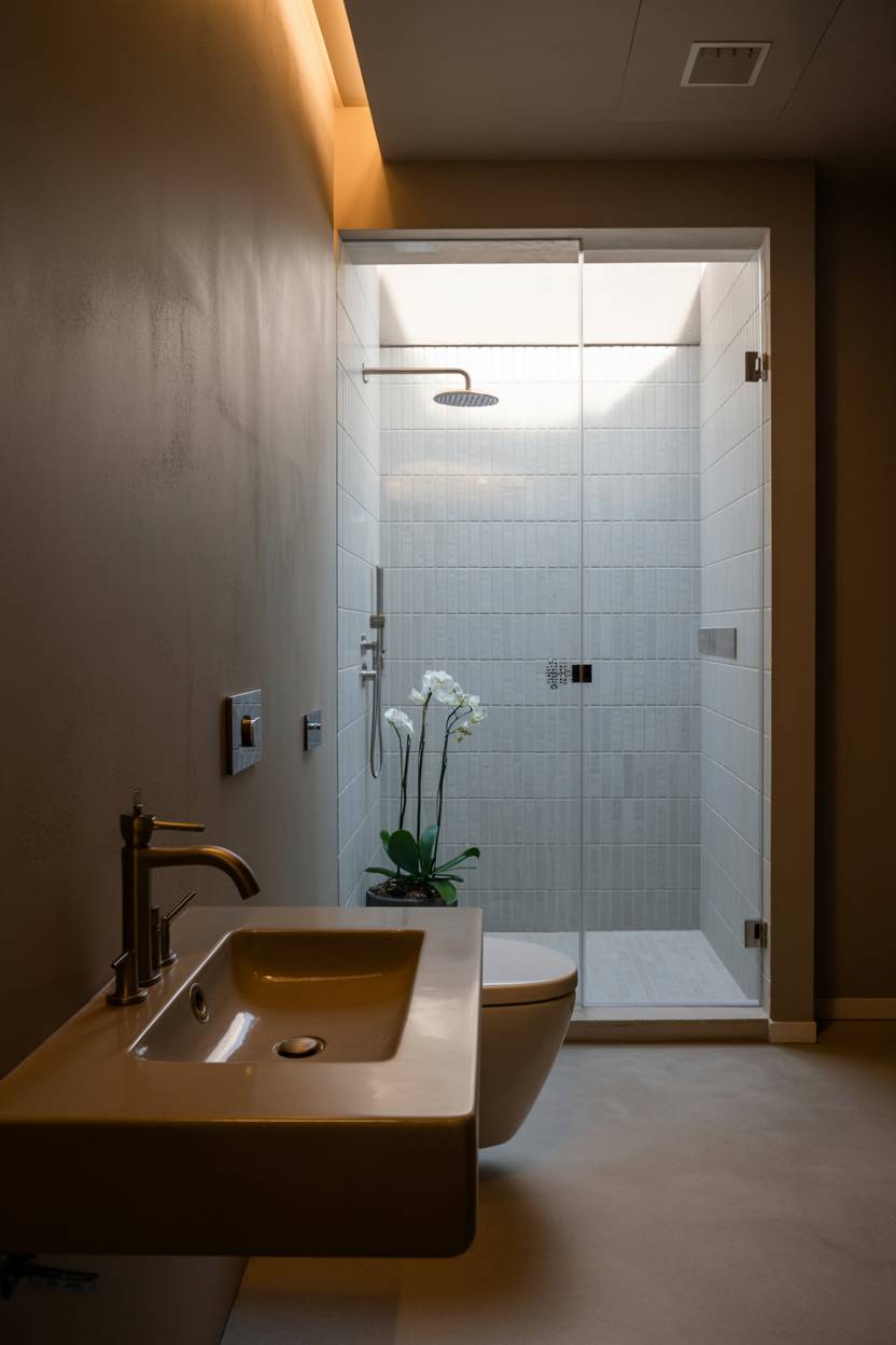 23 Modern Luxury Bathroom Design Ideas for a Stylish Home 23 Minimalist luxury bathroom with floating sink, concrete floors, and glass-enclosed rainfall shower