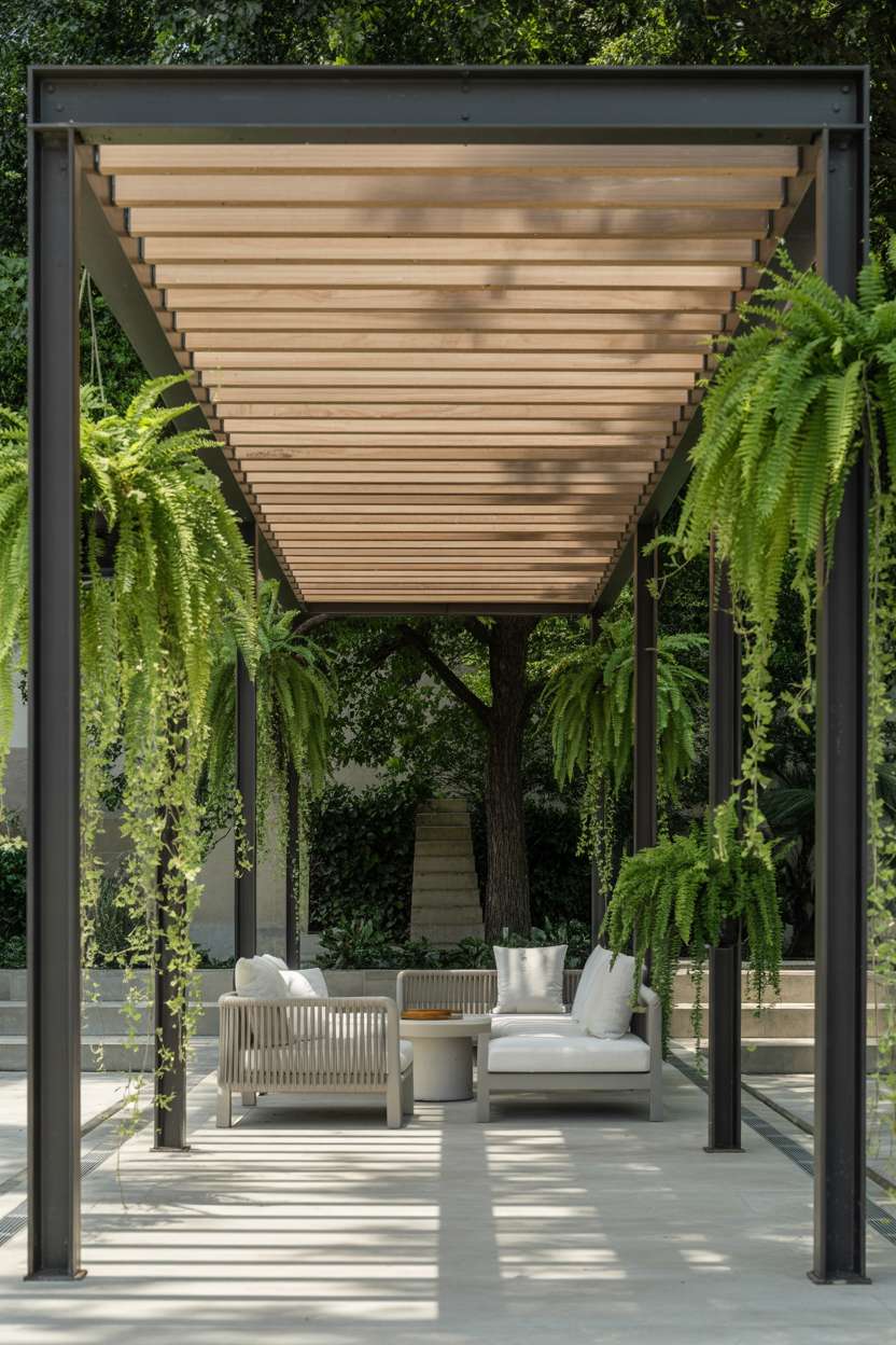 27 Stunning Modern Pergola Design Ideas for Stylish Shade 18 modern pergola 18 These modern pergola ideas transform patios and backyards into shaded spots perfect for lounging, dining, or hosting