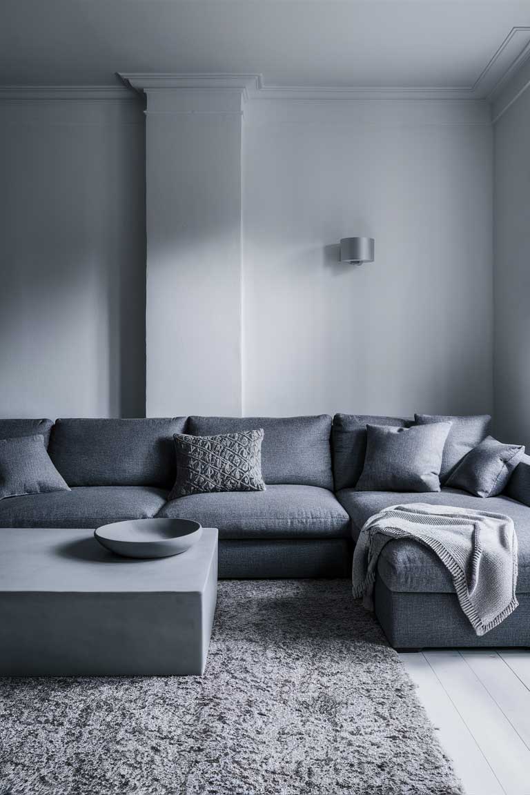 Monocromatic minimalistic gray living room