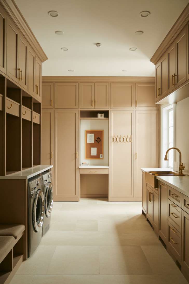 13 Bold Mudroom Laundry Room Ideas for a Stylish Space 13 Full command center mudroom laundry room with custom cabinetry, locker storage, folding station, drop zone, and utility sink