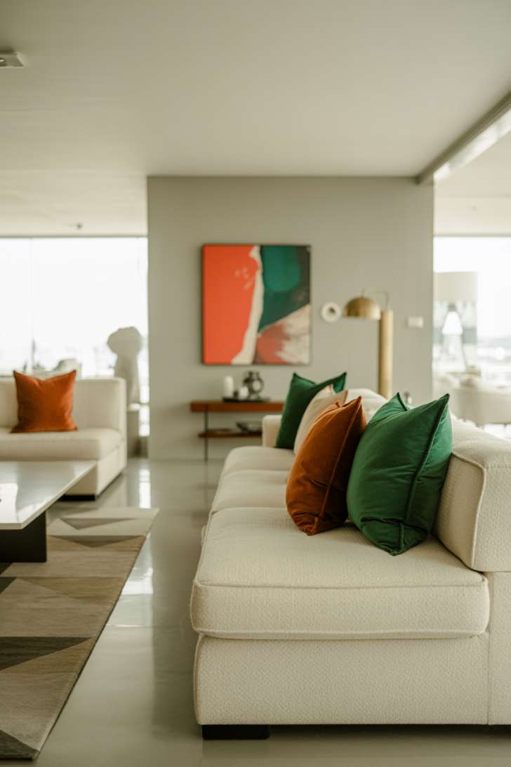 Simple Spaces 12 A neutral living room with pop of color