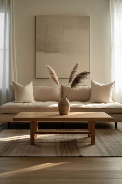 A neutral minimalist living room