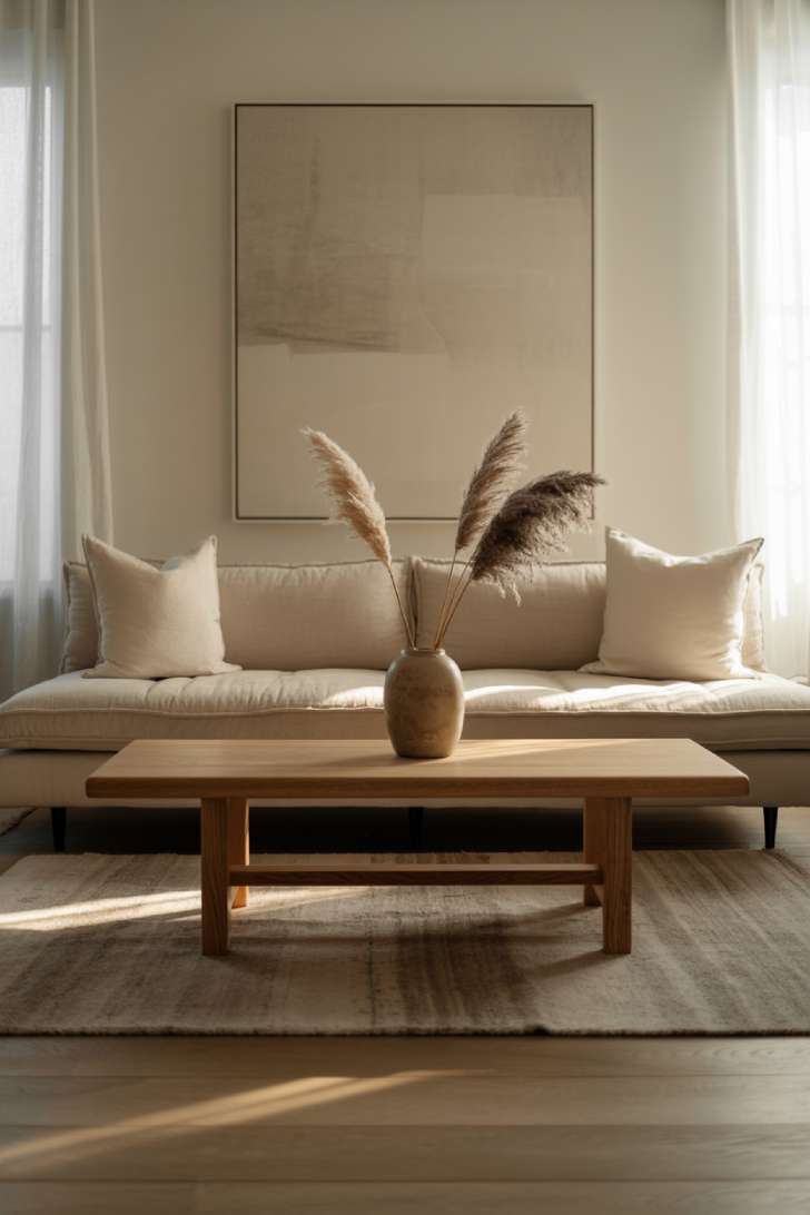 A neutral minimalist living room