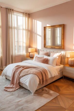 A neutral pink bedroom