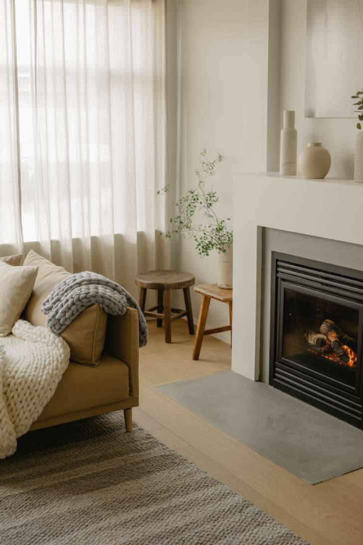 23 Stunning Nordic Living Room Ideas for Warm Home Style 8 Minimalist Nordic space with vintage wooden stool and oatmeal sofa