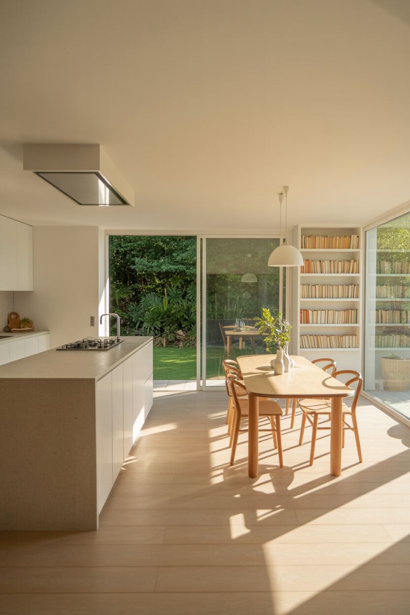 What is Modern Style Interior Design? Discover Its Benefits 2 Open-concept modern kitchen and dining space with clear pathways and minimal clutter.