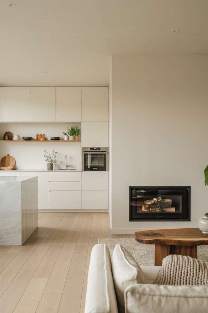 17 Inspiring Open Kitchen Design Ideas for Modern Living 12 Minimalist Scandinavian kitchen and living room in whites and natural wood
