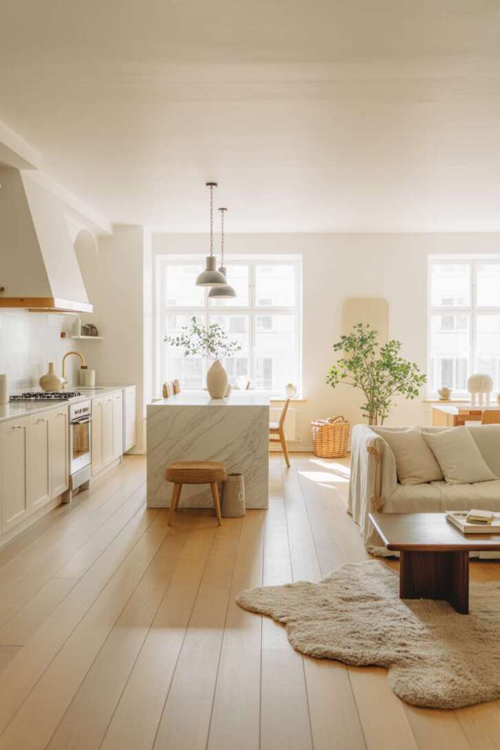 17 Inspiring Open Kitchen Design Ideas for Modern Living 13 Airy Scandinavian open-concept with blonde wood and white palette