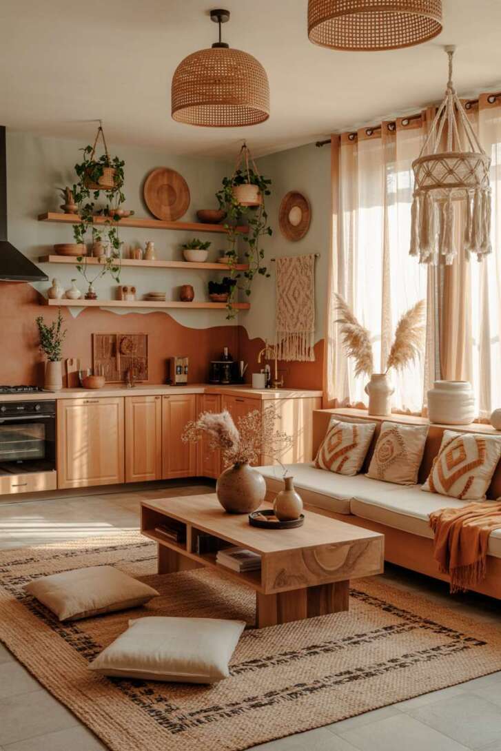 17 Inspiring Open Kitchen Design Ideas for Modern Living 15 Bohemian space with terracotta and sage green color scheme