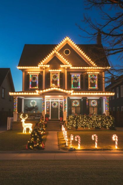 A home´s outdoor Christmas lights