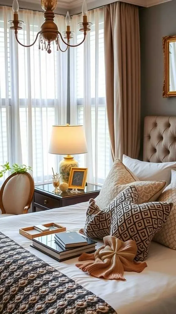 21 Elegant Bedroom Ideas for a Sophisticated Luxury Feel 14 A sophisticated bedroom featuring elegant decor with art and stylish pillows