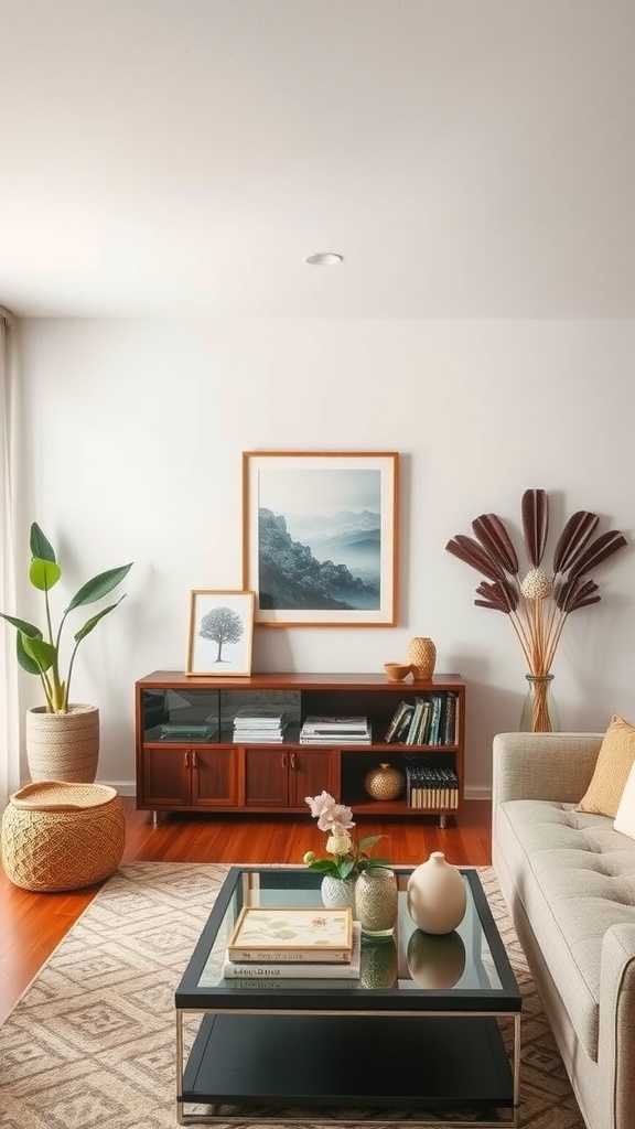 Cozy Japandi living room with decorative accents