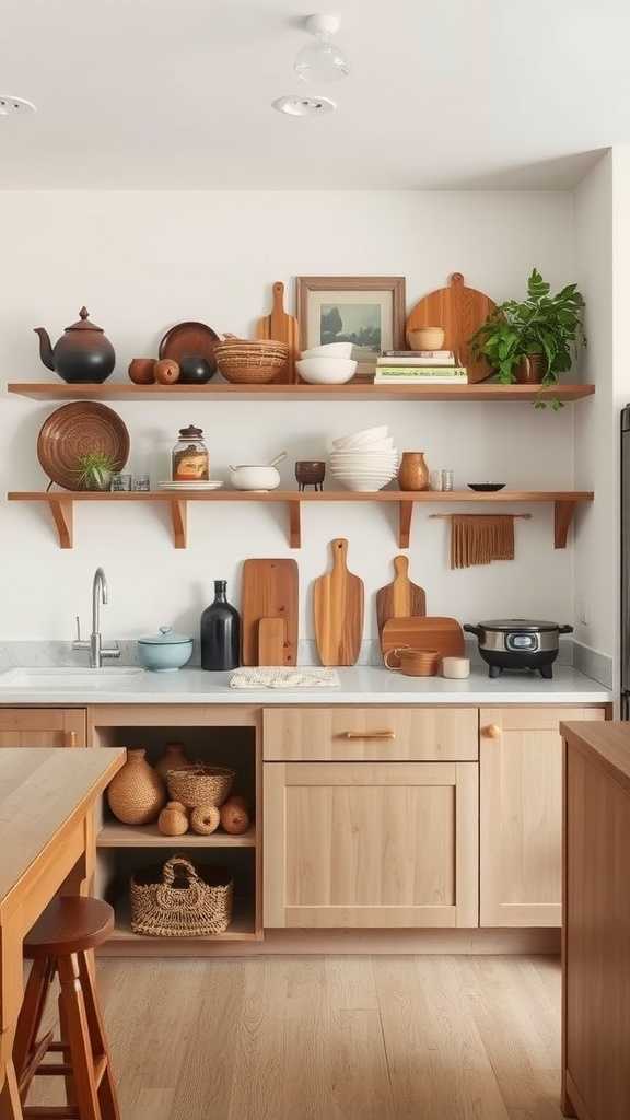 A cozy kitchen with family heirlooms on display, showcasing unique decor.