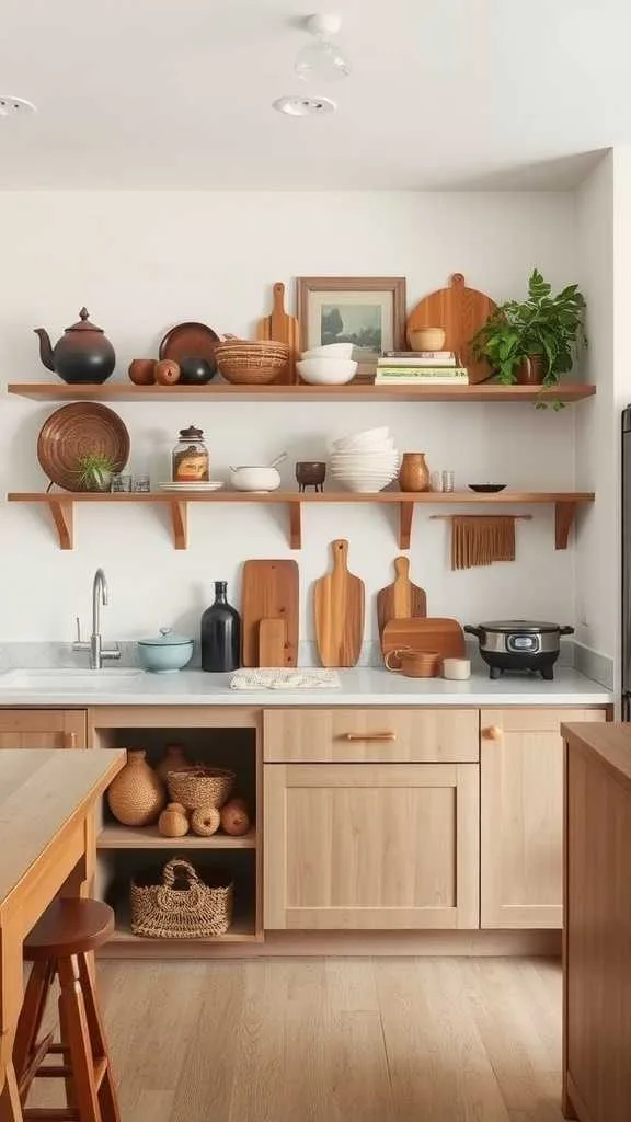 A cozy kitchen with family heirlooms on display, showcasing unique decor.