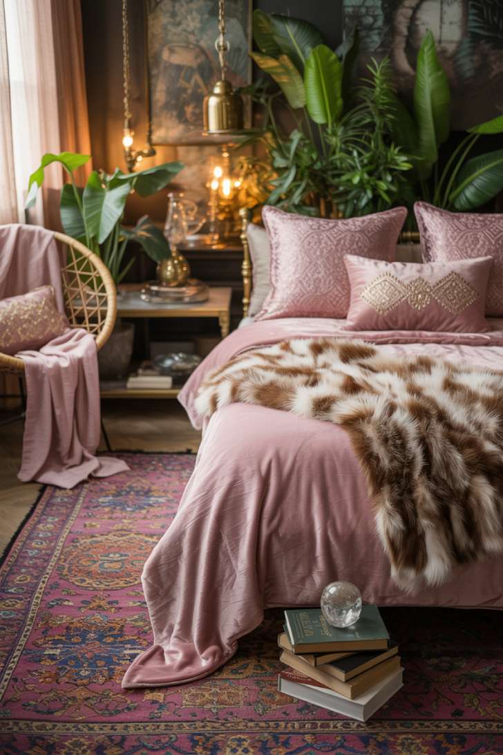 A pink bohemian bedroom