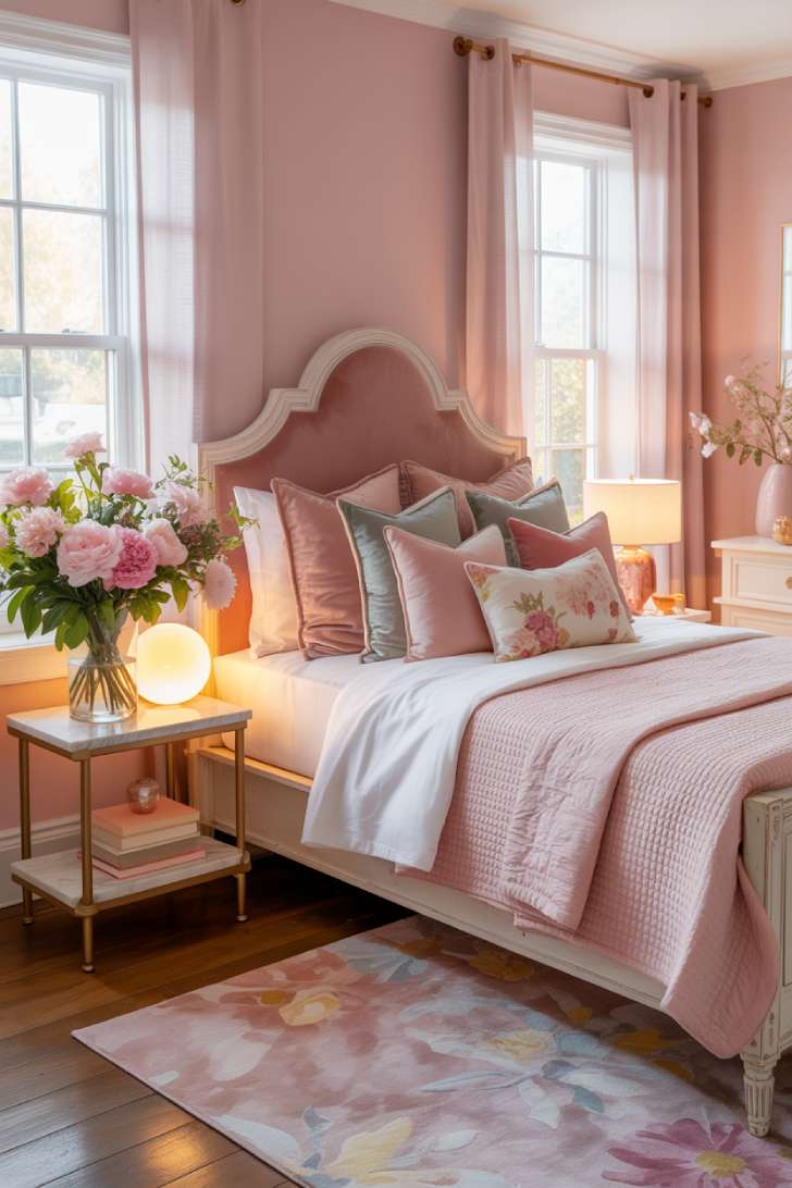 A pink guest bedroom