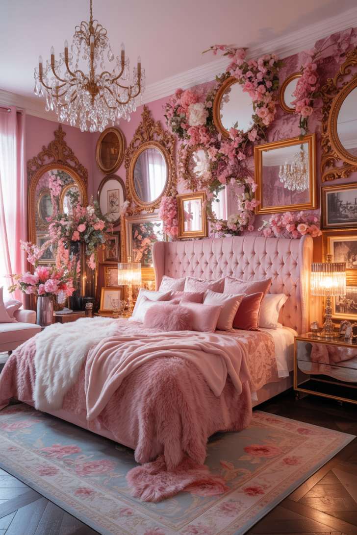 A pink maximalist bedroom