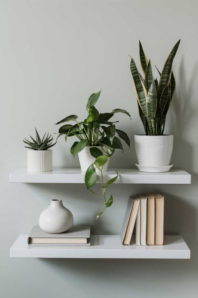 Indoor plants in a shelf