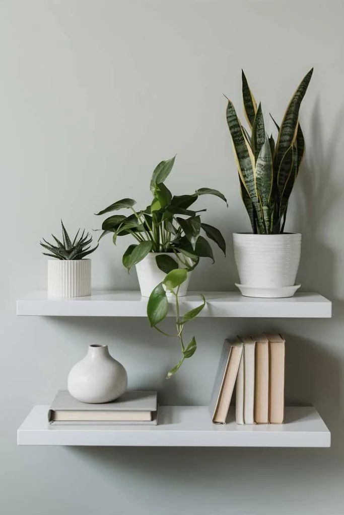 Indoor plants in a shelf