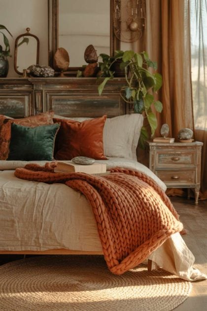 A rustic bohemian bedroom decor