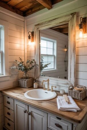 A rustic farmhouse bathroom design