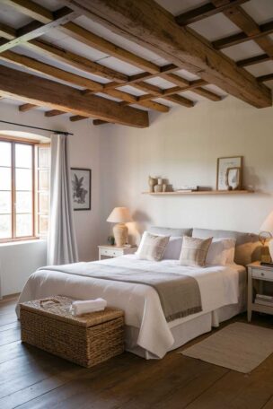 A rustic farmhouse bedroom