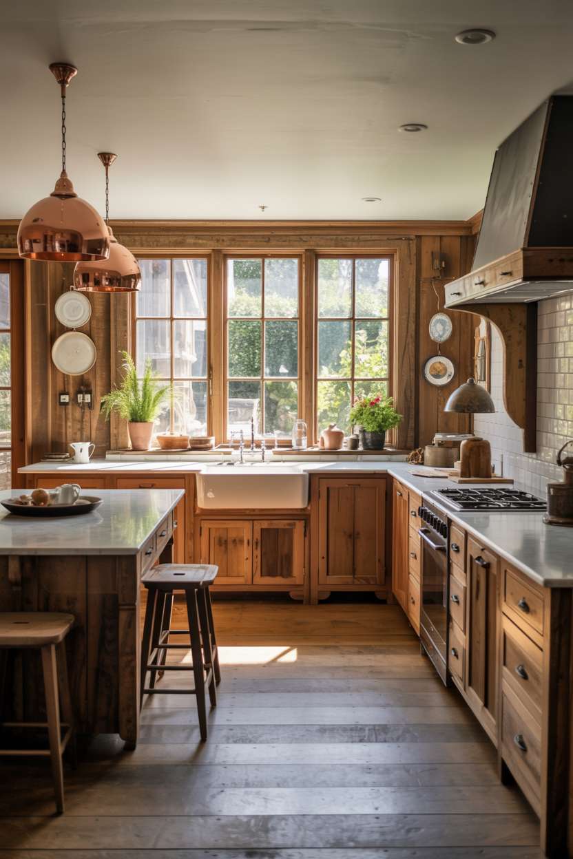 31 Timeless Rustic Kitchen Design Ideas for Cozy Charm 4 Rustic kitchen showcasing reclaimed wood cabinetry with visible grain details, white farmhouse sink, and Carrara marble countertops