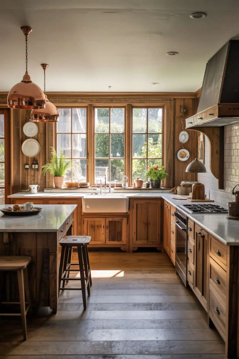 31 Timeless Rustic Kitchen Design Ideas for Cozy Charm 4 Rustic kitchen showcasing reclaimed wood cabinetry with visible grain details, white farmhouse sink, and Carrara marble countertops