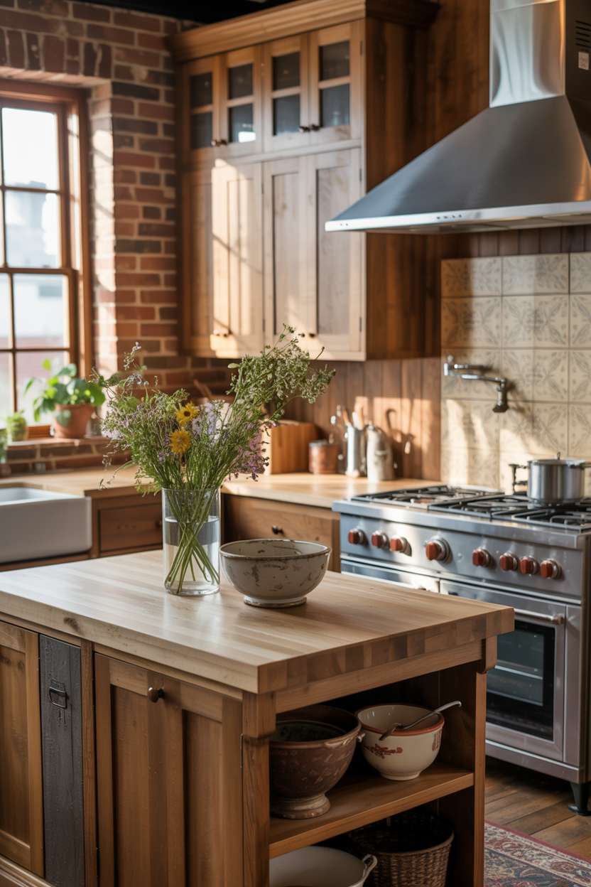 31 Timeless Rustic Kitchen Design Ideas for Cozy Charm 28 Elegant rustic kitchen with reclaimed wood cabinetry, copper hardware, and ceramic mixing bowl display